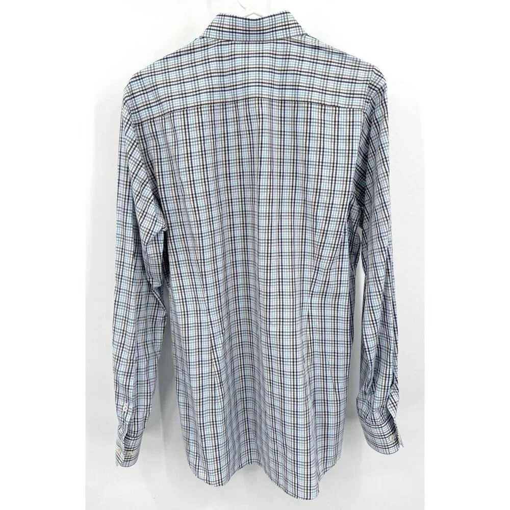 Eton Shirt Mens Blue Brown Check Contemporary Button Up Long Sleeve 41 16 - Picture 4 of 5